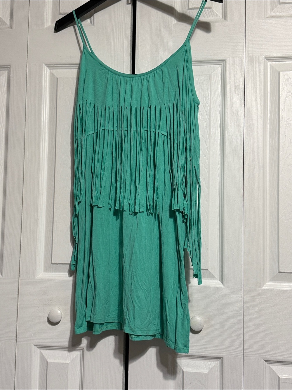 James & Joy green fringe beach boho sun dress size LARGE